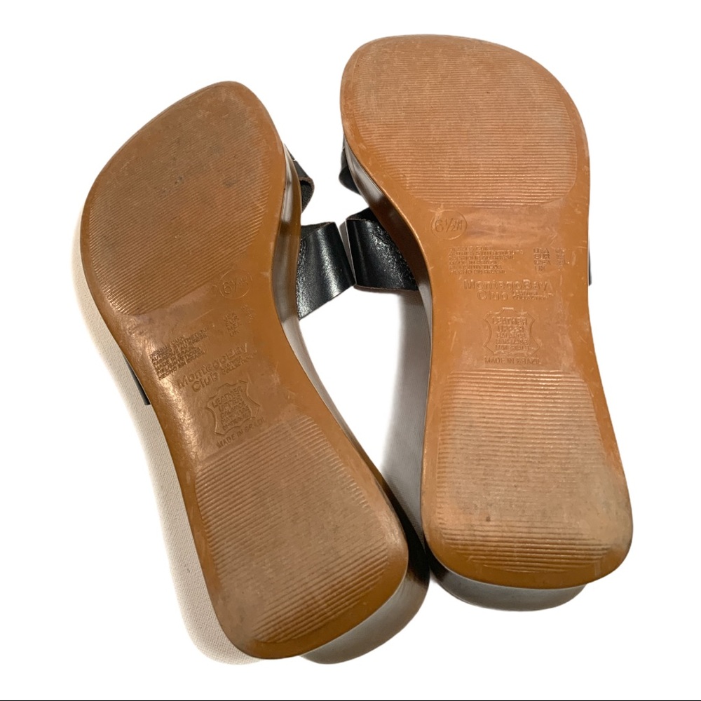 Montego Bay Club Leather Slip On Open Toe Platform Wedge Sandals Shoes - Picture 6 of 6